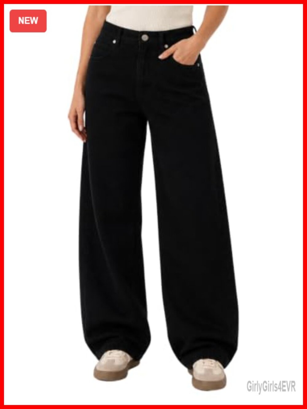 Womens Baggy Wide Leg Flared Jeans Mid Rise Loose Denim Pants